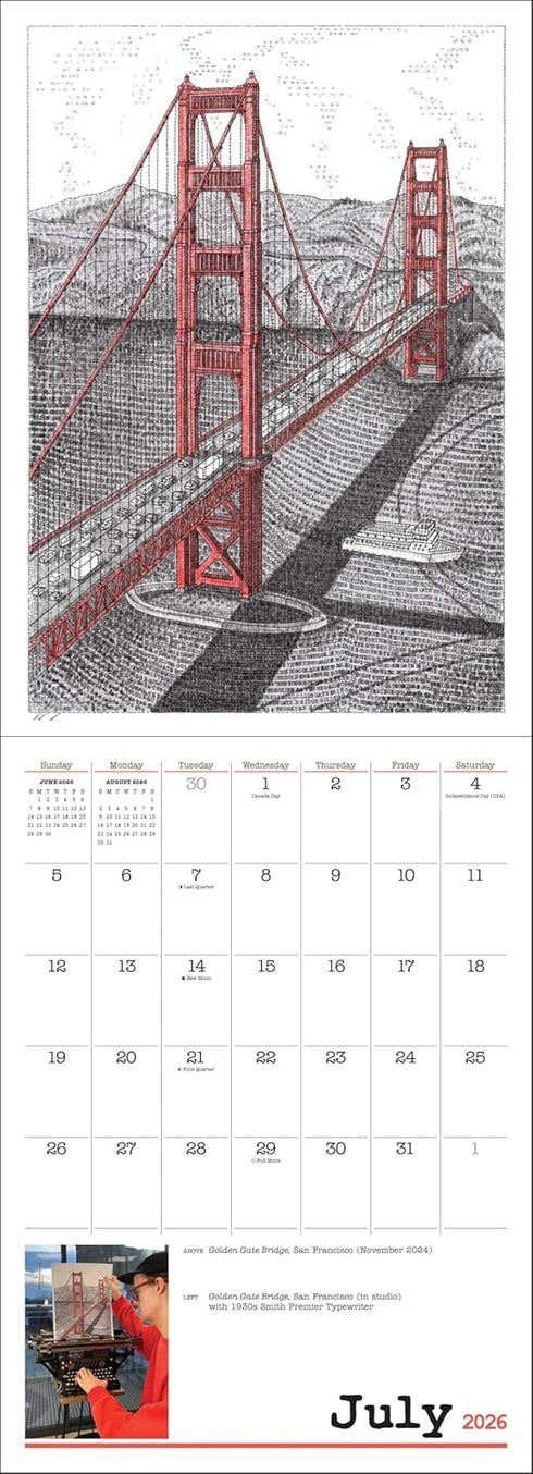 JAMES COOK TYPEWRITER ARTIST 2026 WALL CALENDAR